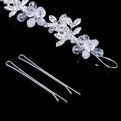Yellow Chimes Bridal Hair Vine for Women and Girls Bridal Hair Accessories for Wedding Silver Headband Hair Accessories Wedding Jewellery for Women Crystal Bridal Wedding Head band Hair Vine for Girls