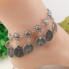 Yellow Chimes Oxidised Silver Anklets for Women 2 Pcs Antique Gypsy Coins Oxidized Silver Plated Anklet for Women and Girls