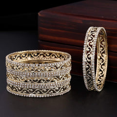 Yellow Chimes Gold Plated Crystal Studded Designer Traditional 4 Pcs Bangles Set for Women and Girls (24)
