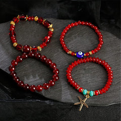 Yellow Chimes Bracelet for Women and Girls Evil Eye Nazariya Bracelets for Women | 4 Pcs Red Beads Layered Bracelet | Birthday Gift For girls and women Anniversary Gift for Wife