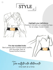 Yellow Chimes Women's Waist Belt Stretchy Black Hip Belt For Women Saree Kamarband I AdjustabIe Perfect For Western & Ethnic Attire Addition To Your Wardrobe (Design 4)