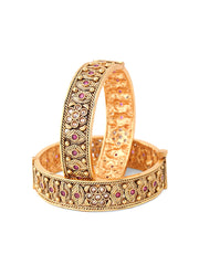 Yellow Chimes Bangles for Women Gold Toned White and Red Crystal Studded Set of 2 Bangles for Women and Girls