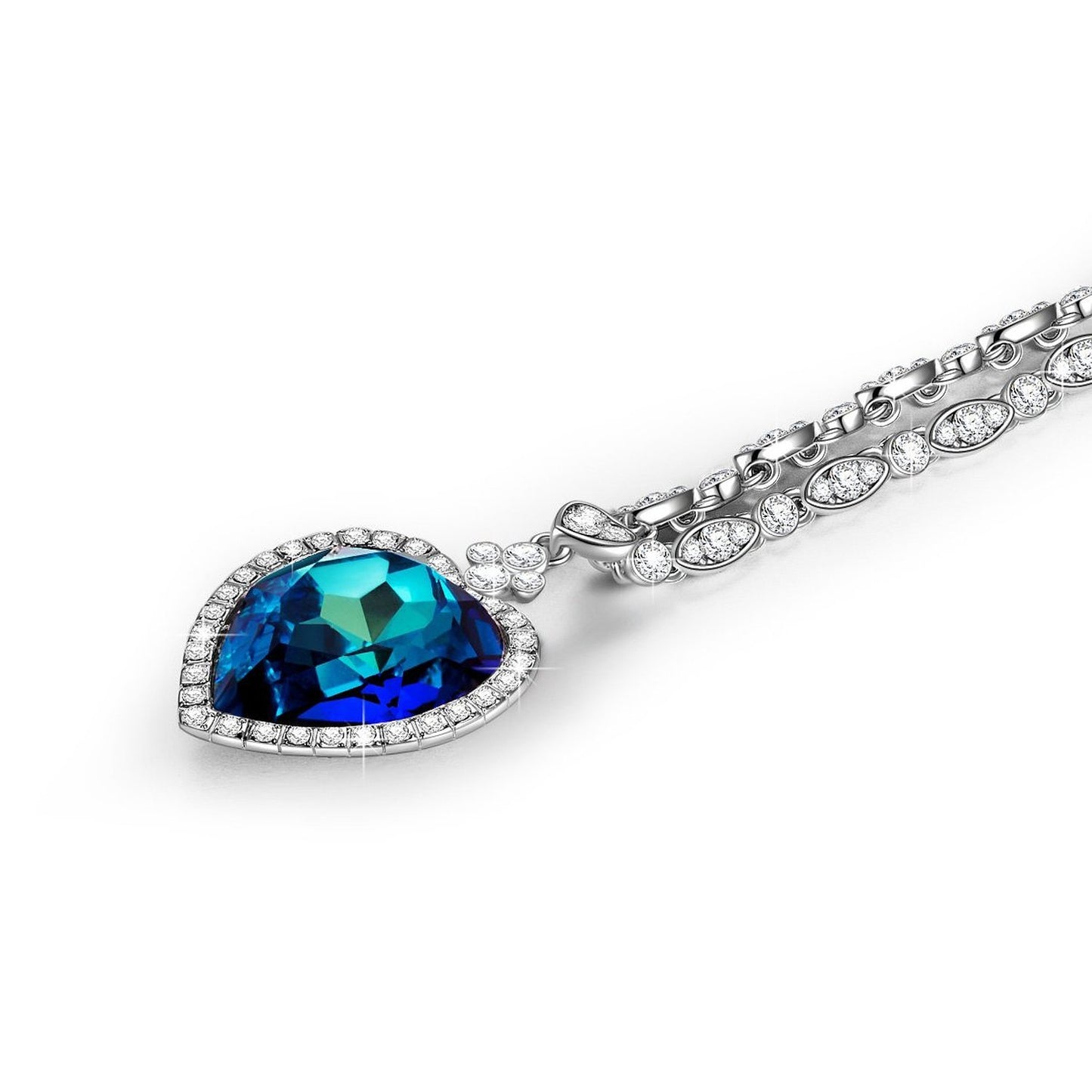 YELLOW CHIMES Swarovski Elements Ocean Blue Heart Crystal-Full Strand Crystal Necklace for Women