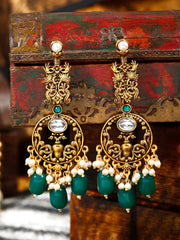 Yellow Chimes Earrings for Women Oxidised Gold Pearl Crystal Studded Green White Beads Drop Dangler Drop Earrings for Women and Girls