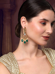 Yellow Chimes Earrings for Women Oxidised Gold Pearl Crystal Studded Green White Beads Drop Dangler Drop Earrings for Women and Girls