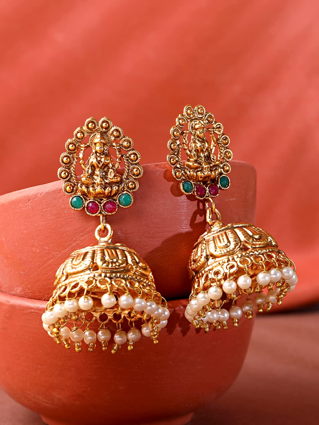 Kairangi Earrings For Women Gold Plated Pearl Dome Shaped Traditional Jhumka Earrings For Women and Girls
