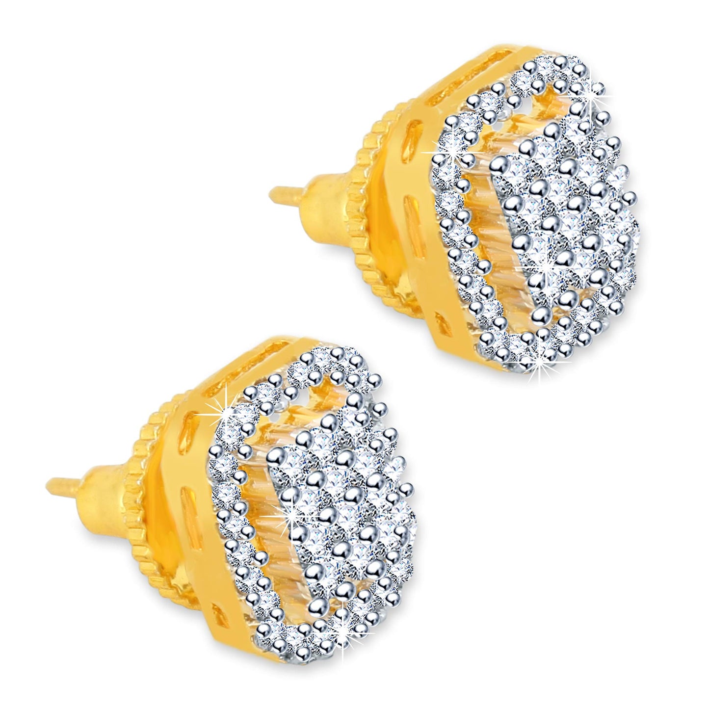 Yellow Chimes Premium A5 Grade American Diamond Ear Studs 18K Gold Plated Queen Earrings for Women & Girls