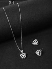 Yellow Chimes American Diamond Pendant Set For Women | White Stone Silver Jewellery Set For Women | Diamond Pendant Set | Birthday Gift for Girls Anniversary Gift for Wife