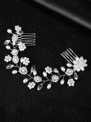 Yellow Chimes Bridal Hair Vine for Women and Girls Bridal Hair Accessories for Wedding White Comb Pin for Women Hair Accessories Wedding Jewellery for Women Comb Pin Hair Clip / Side Pin / Jooda Pin Hair Accessories.