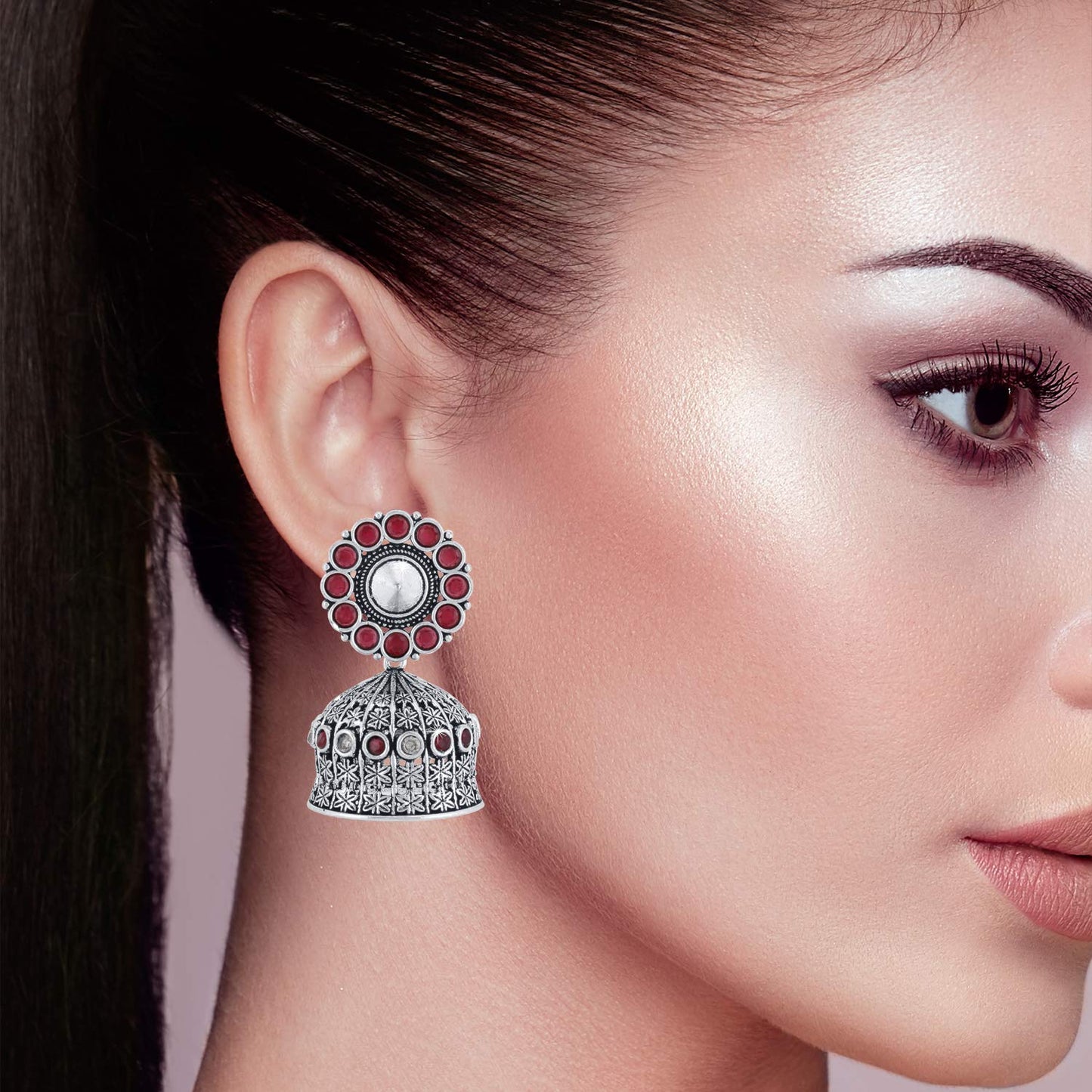 Yellow Chimes German Silver Oxidized Jhumka Jhumki Earrings for Women and Girls