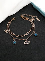 Yellow Chimes Evil Eye Bracelet for Women Rose Gold-Plated Crystal Studded Link Chain Charm Bracelet For Women and Girls
