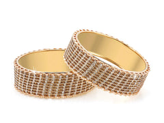 Yellow Chimes Classic Look Studded Sparkling Crystal Broad Hand Crafted Designer Traditional Gold Plated 2 PCs Bracelet Bangles Set for Women (2.8)