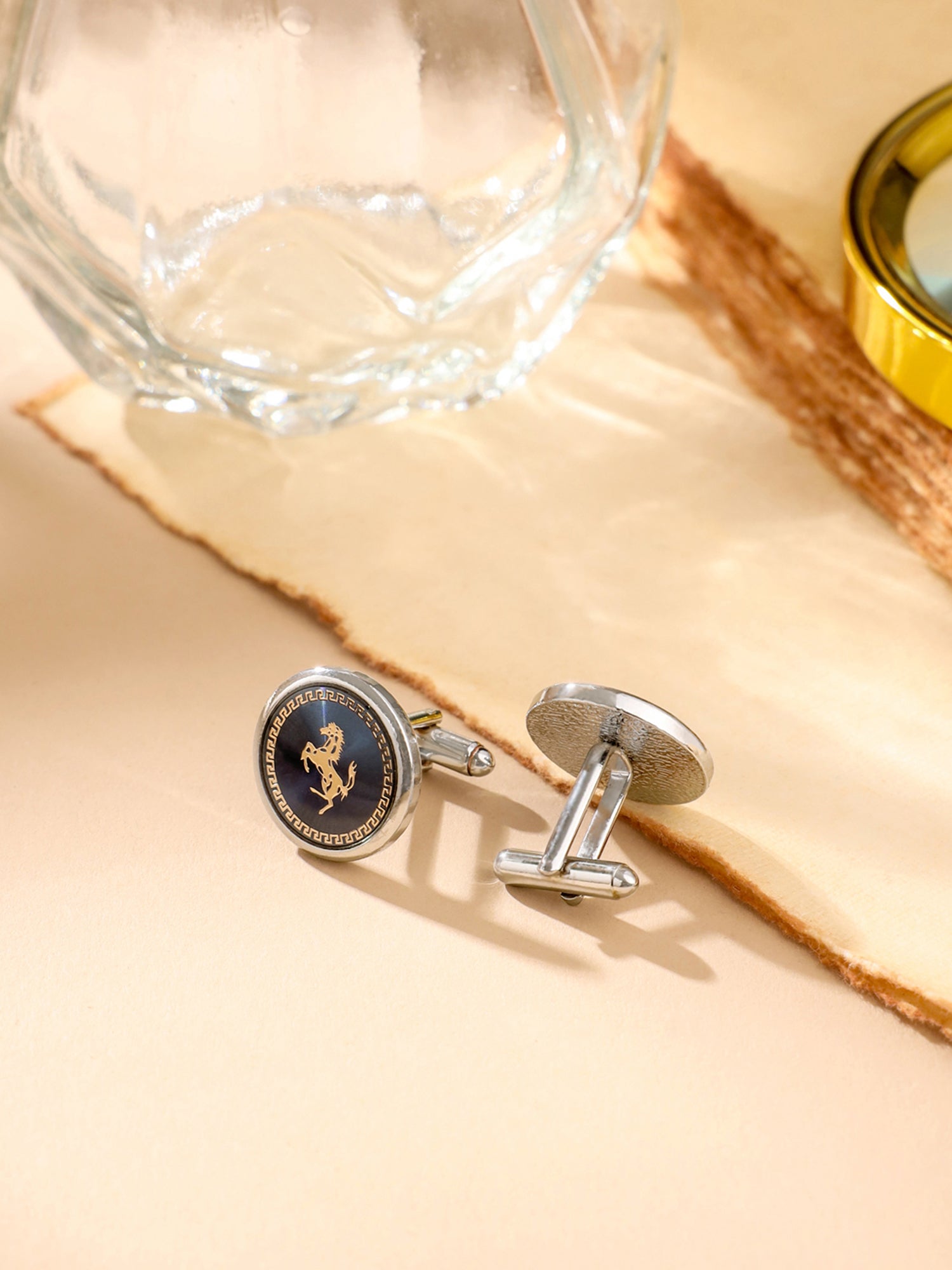 Yellow Chimes Cufflinks for Men and Boys Blue Cuff links Formal Stainless Steel Golden Running Horse Cufflink Birthday Gift for Men and Boys