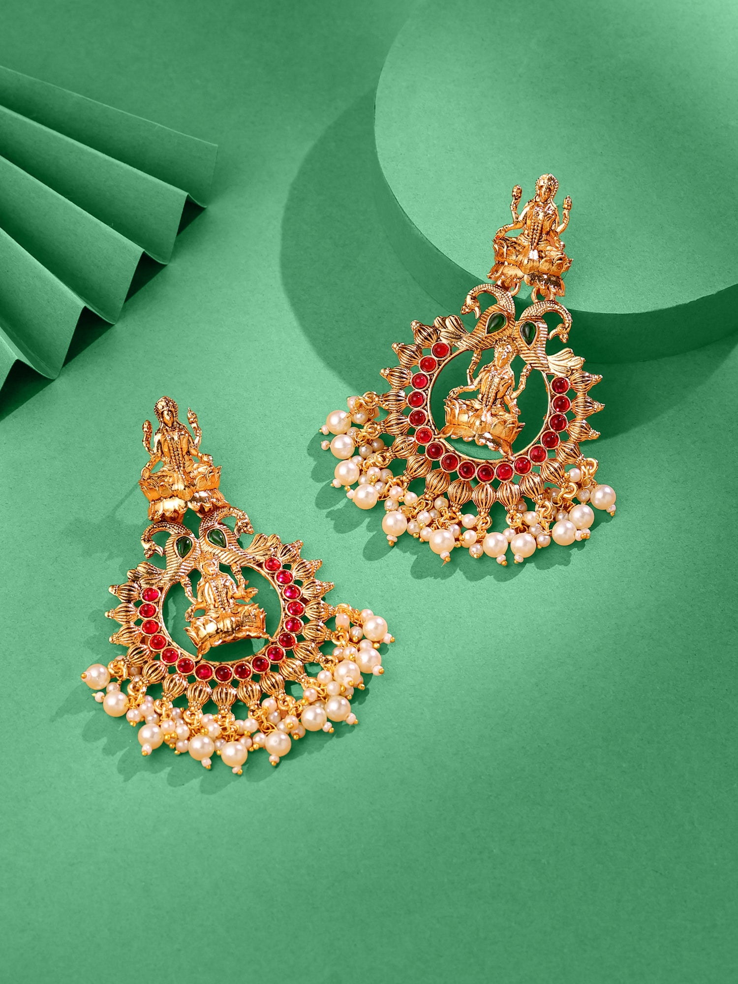Yellow Chimes gold plated beads drop temple chandbali earrings for women