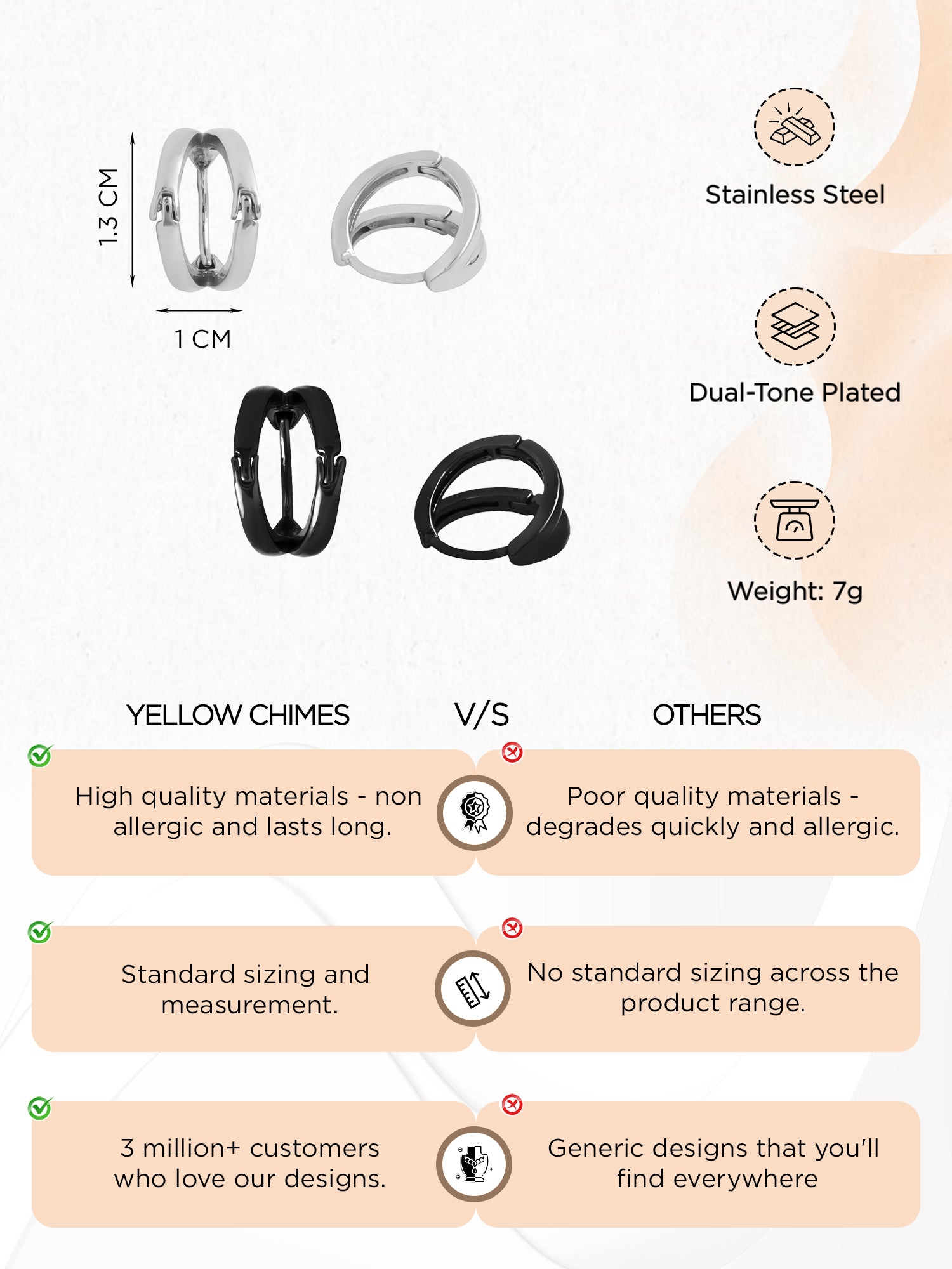 Yellow Chimes earrings - Elegant silver hoop for boys