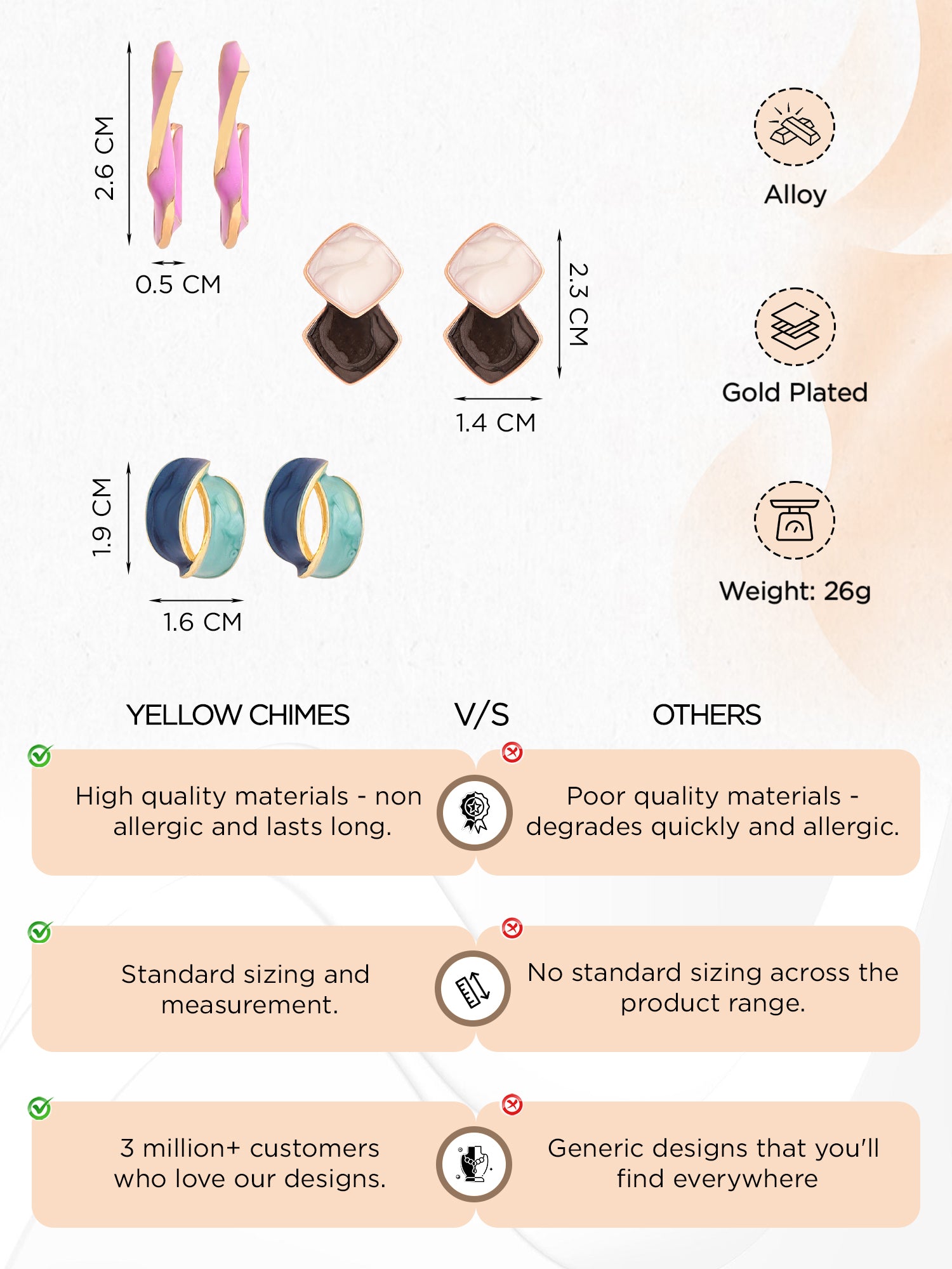 Yellow Chimes Multicolor Stud Earrings - Perfect for Parties