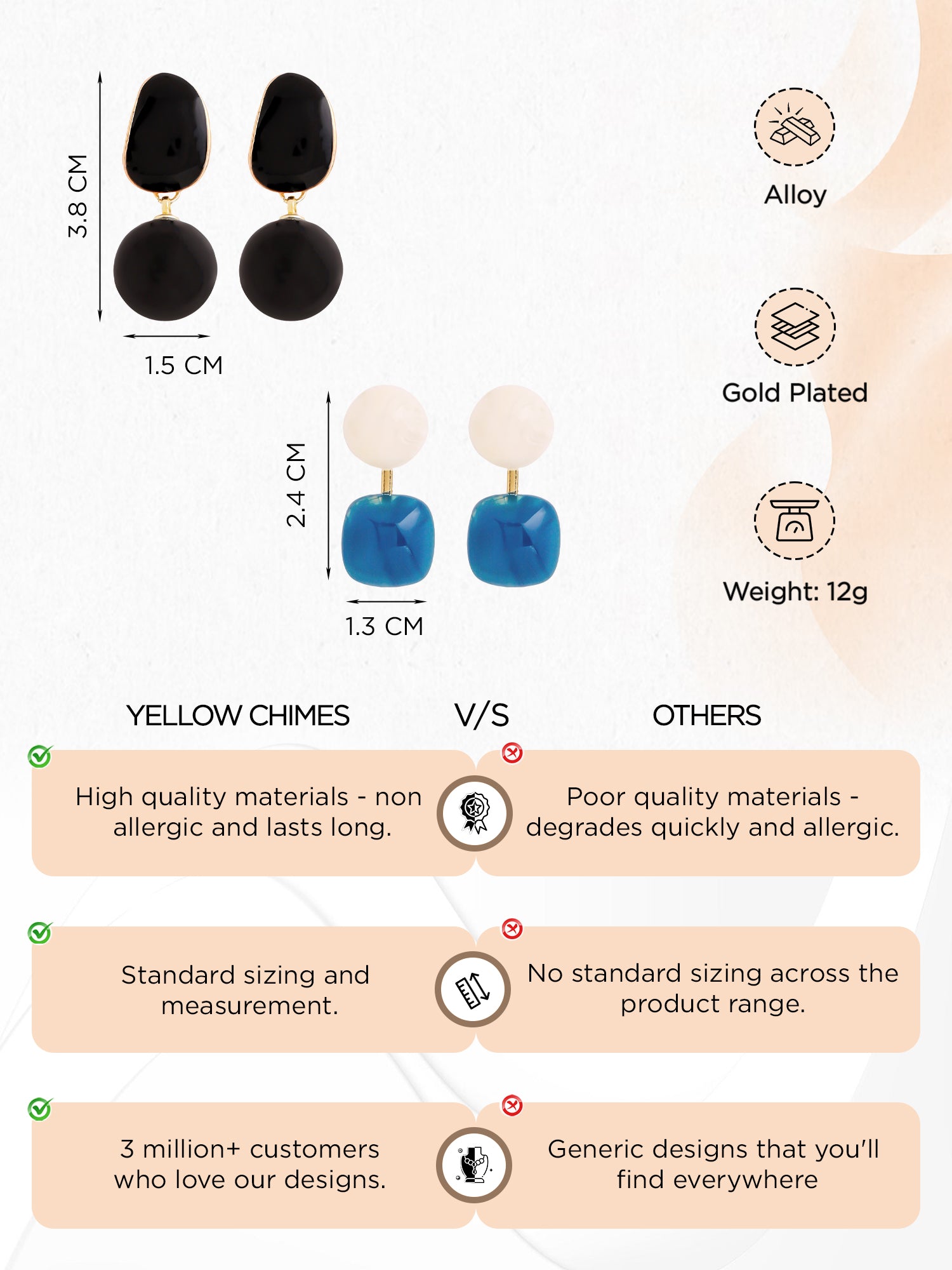 Yellow Chimes women's earrings - stylish daily wear