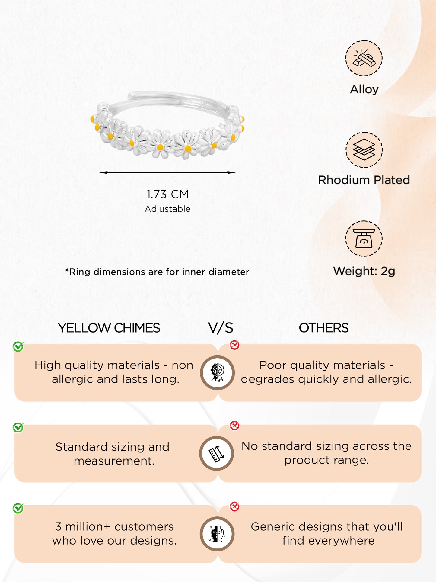 Yellow Chimes white floral ring - complements western attire