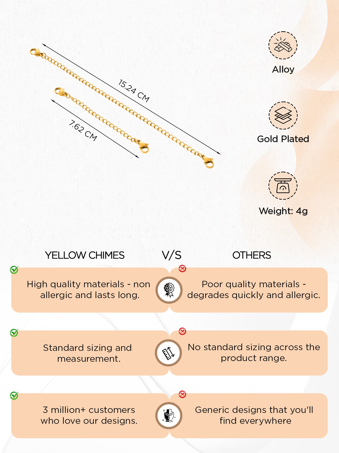 Yellow Chimes jewelry extenders - perfect for adjustable designs