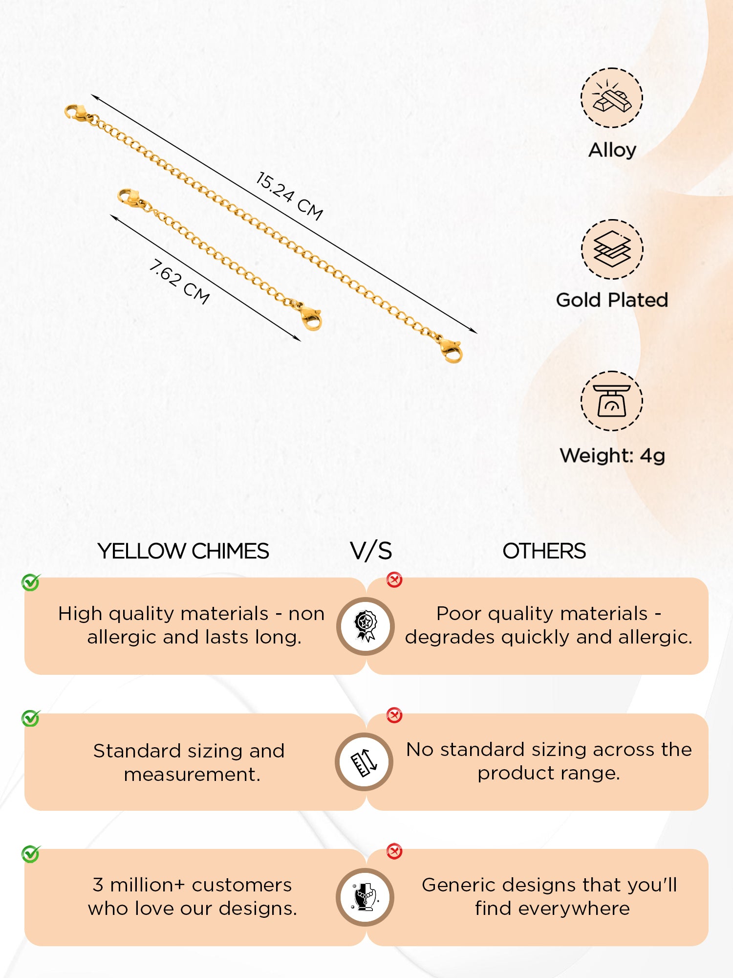 Yellow Chimes jewelry extenders - perfect for adjustable designs