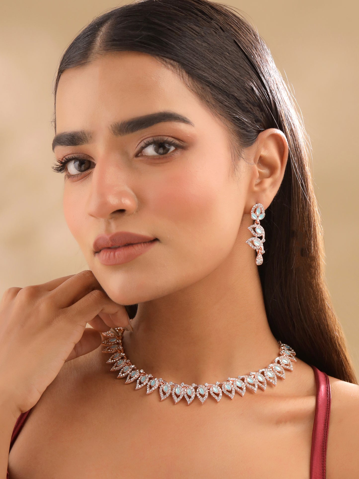 Yellow Chimes Rose Gold Earrings Set - Stylish for Weddings