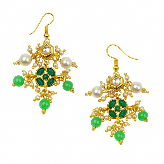 Yellow Chimes green Kundan earrings - casual party look