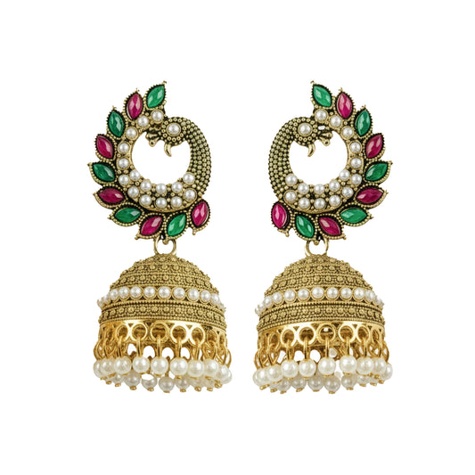 Yellow Chimes Peacock Style Jhumka Earrings - Perfect Gift