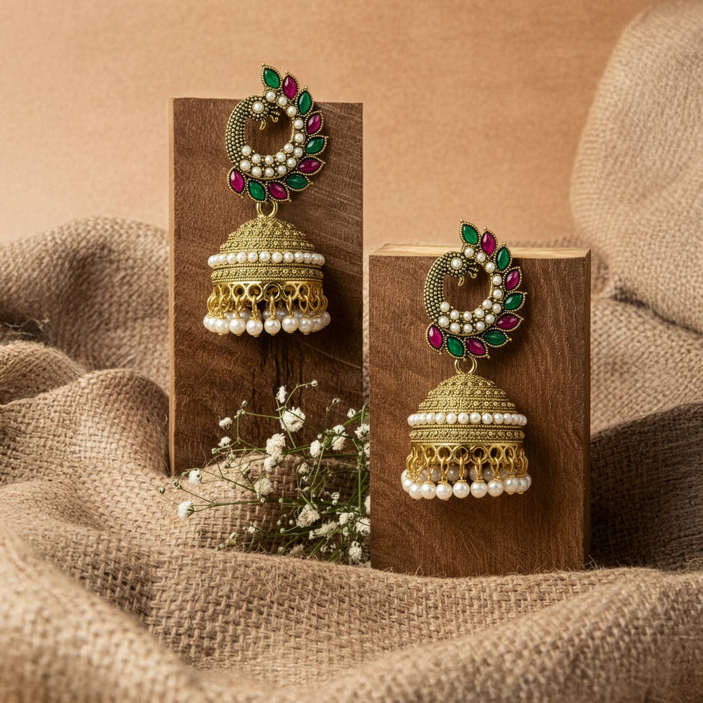 Yellow Chimes Peacock Style Jhumka Earrings - Colorful Design