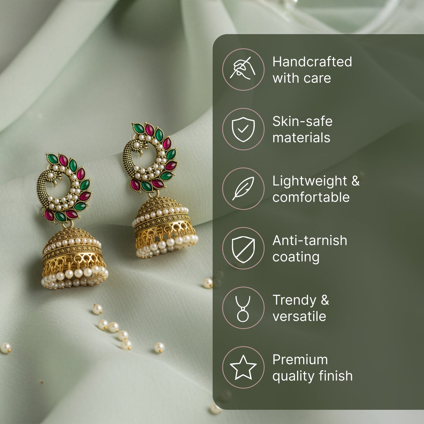 Yellow Chimes Peacock Style Jhumka Earrings - Festive Look
