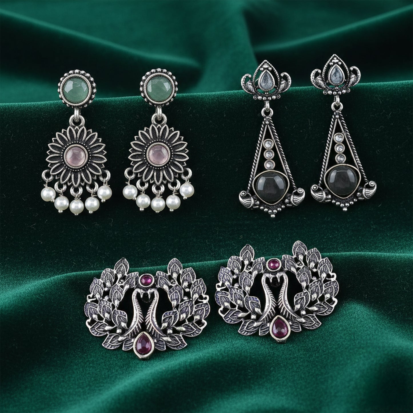 Yellow Chimes oxidised earrings - stylish combo for gifting