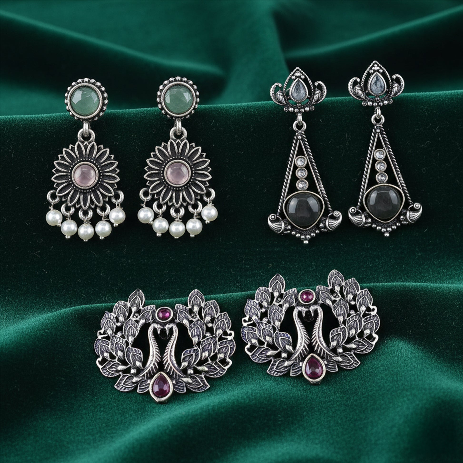 Yellow Chimes oxidised earrings - stylish combo for gifting