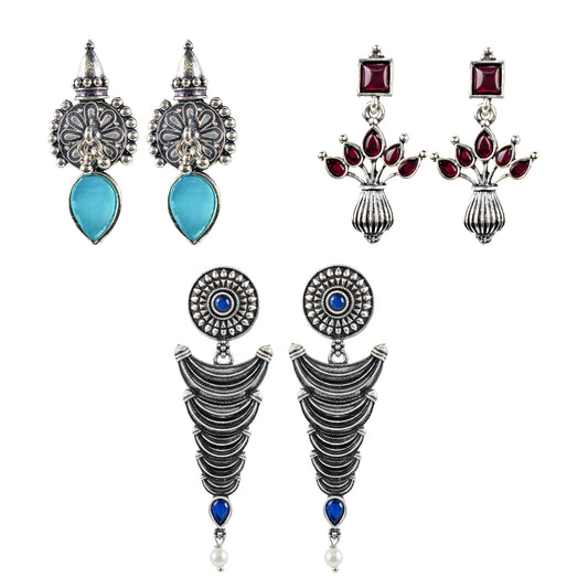 Yellow Chimes oxidised earrings - Unique combination set for gifting.