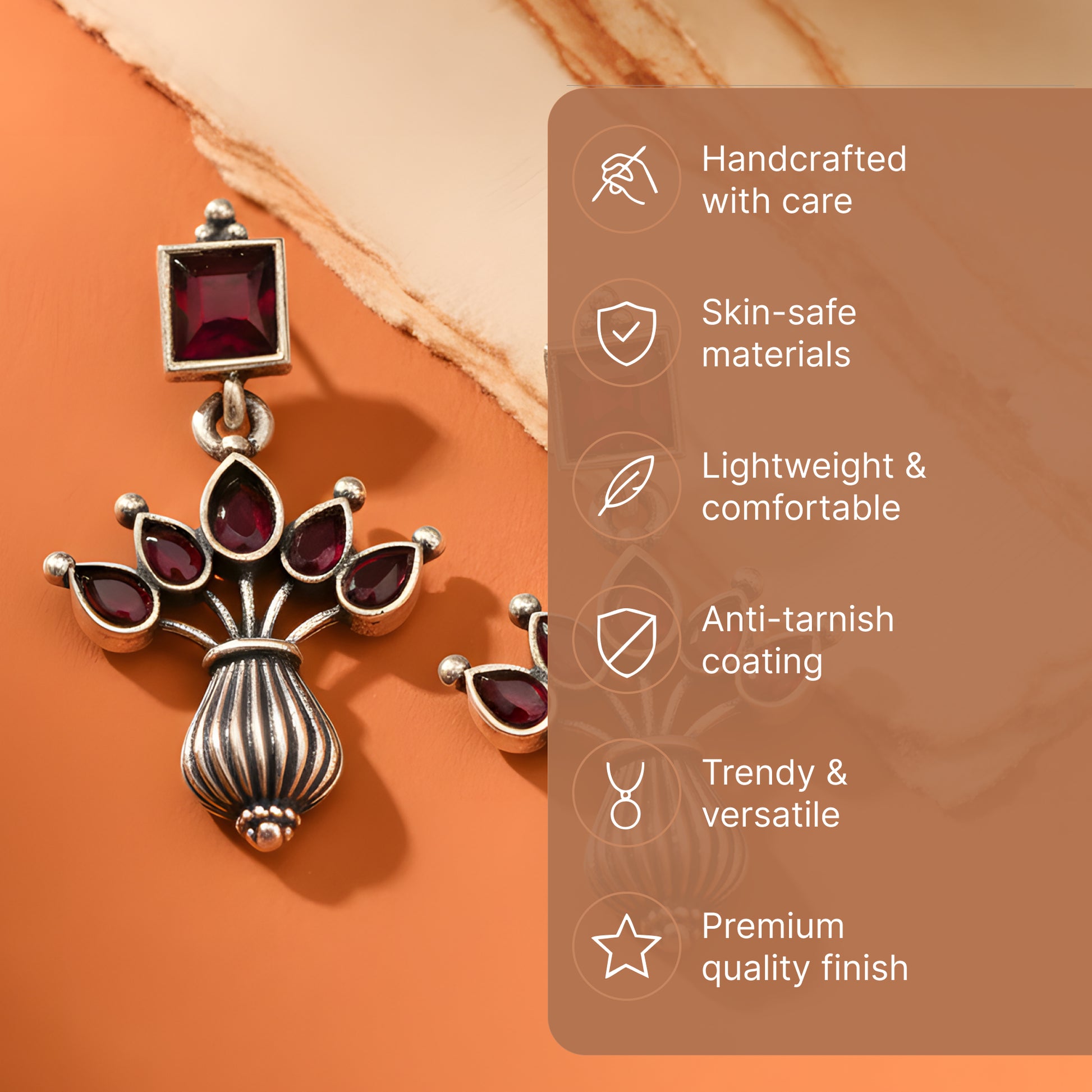 Yellow Chimes oxidised earrings - Pot shaped red stone for daily use.