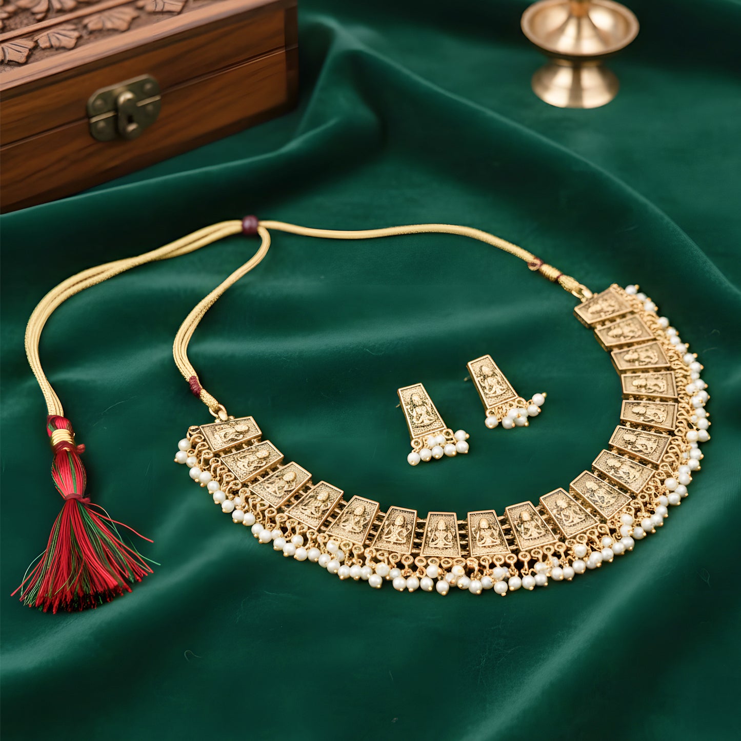 Yellow Chimes goddess motif earrings - ethnic attire accessory