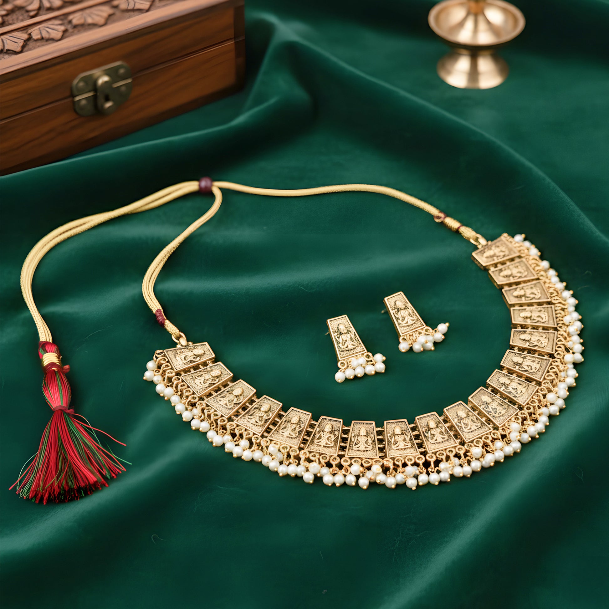Yellow Chimes goddess motif earrings - ethnic attire accessory