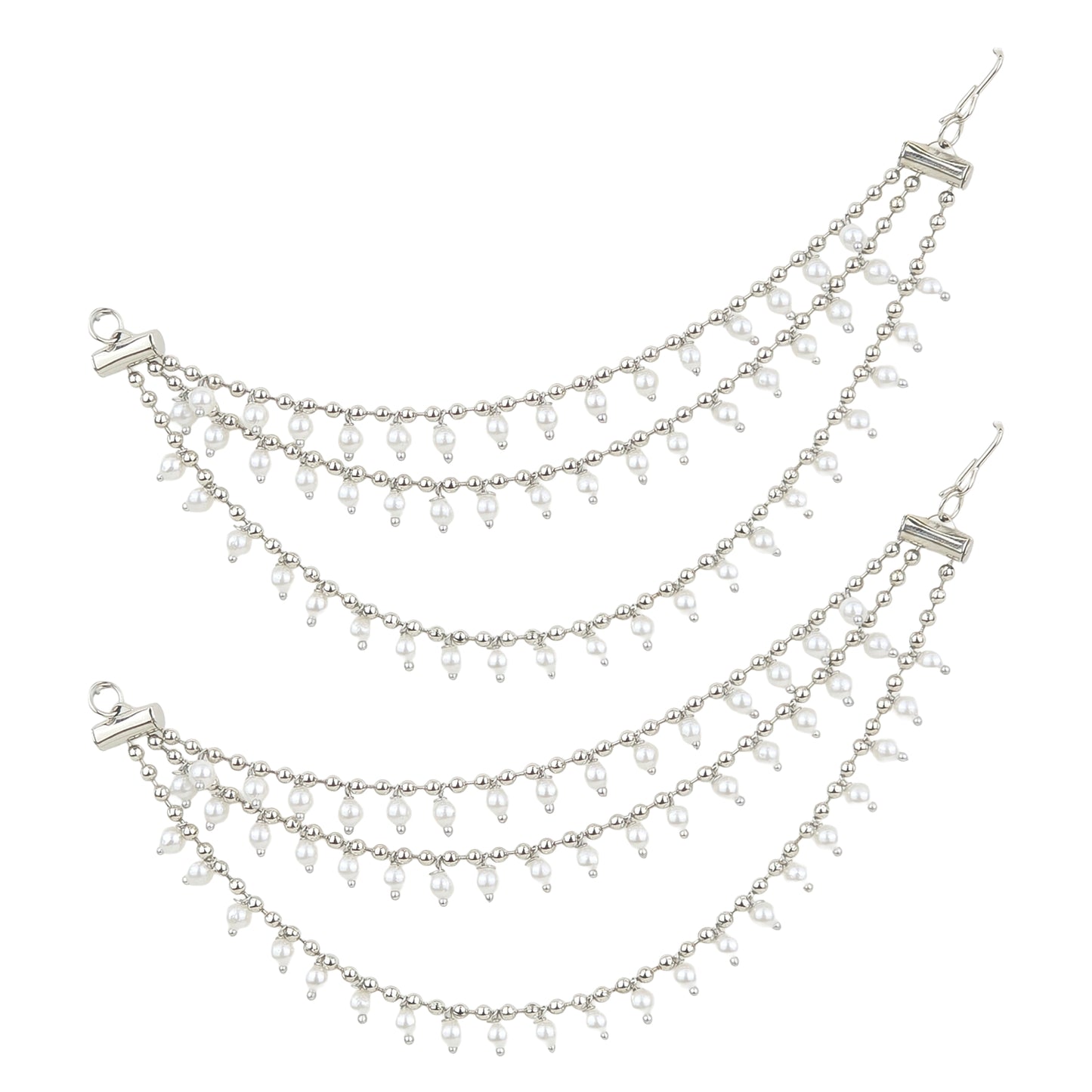 Yellow Chimes silver plated ear chain - stylish party ear jewellery