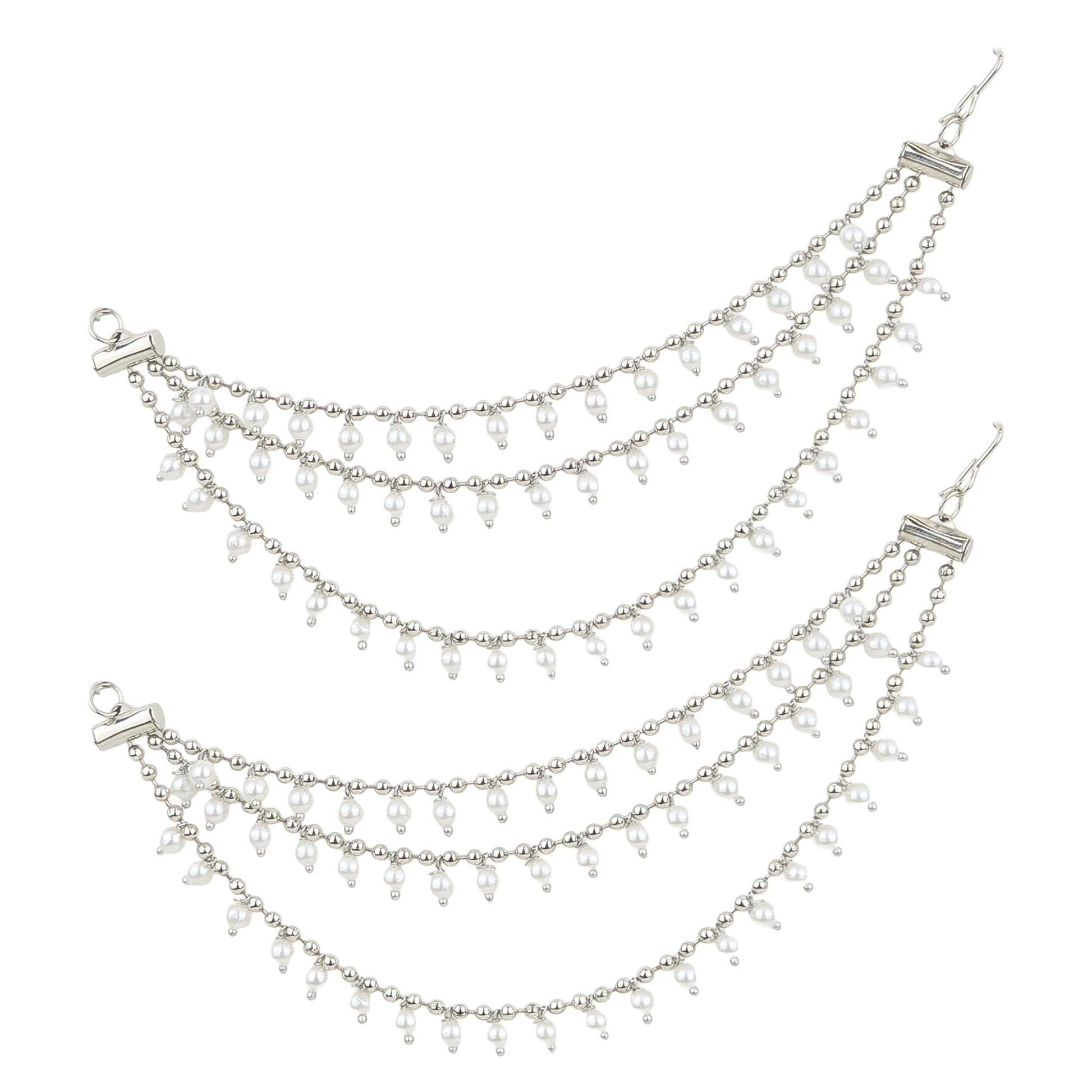 Yellow Chimes silver plated ear chain - stylish party ear jewellery