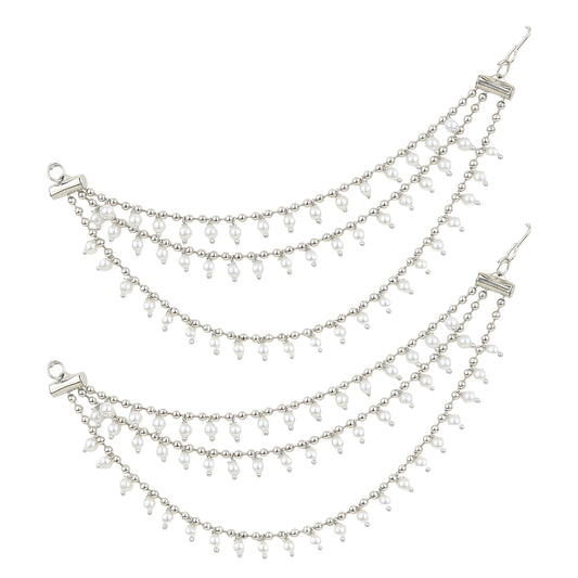 Yellow Chimes silver plated ear chain - stylish party ear jewellery
