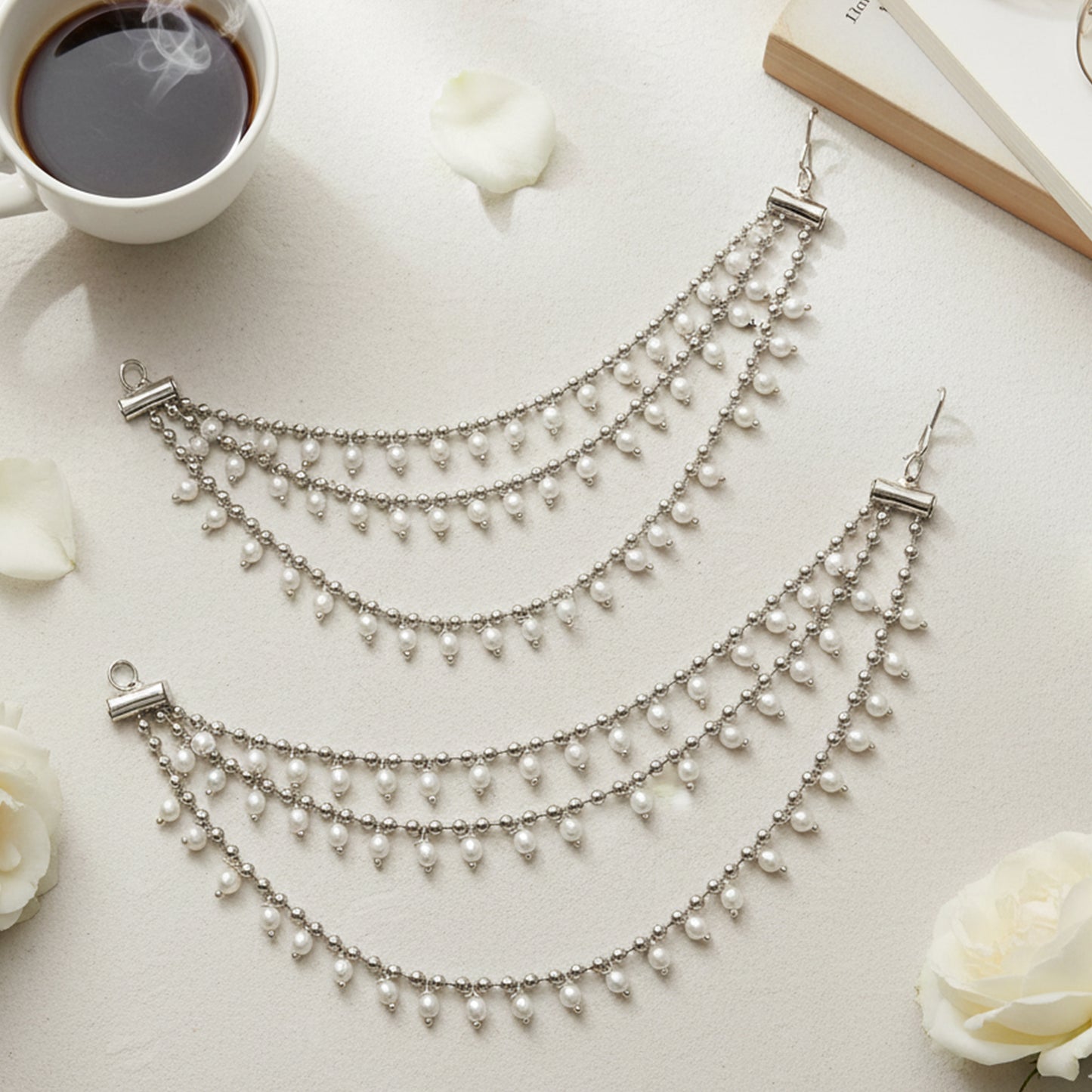 Yellow Chimes pearl ear chain - lightweight jewellery piece
