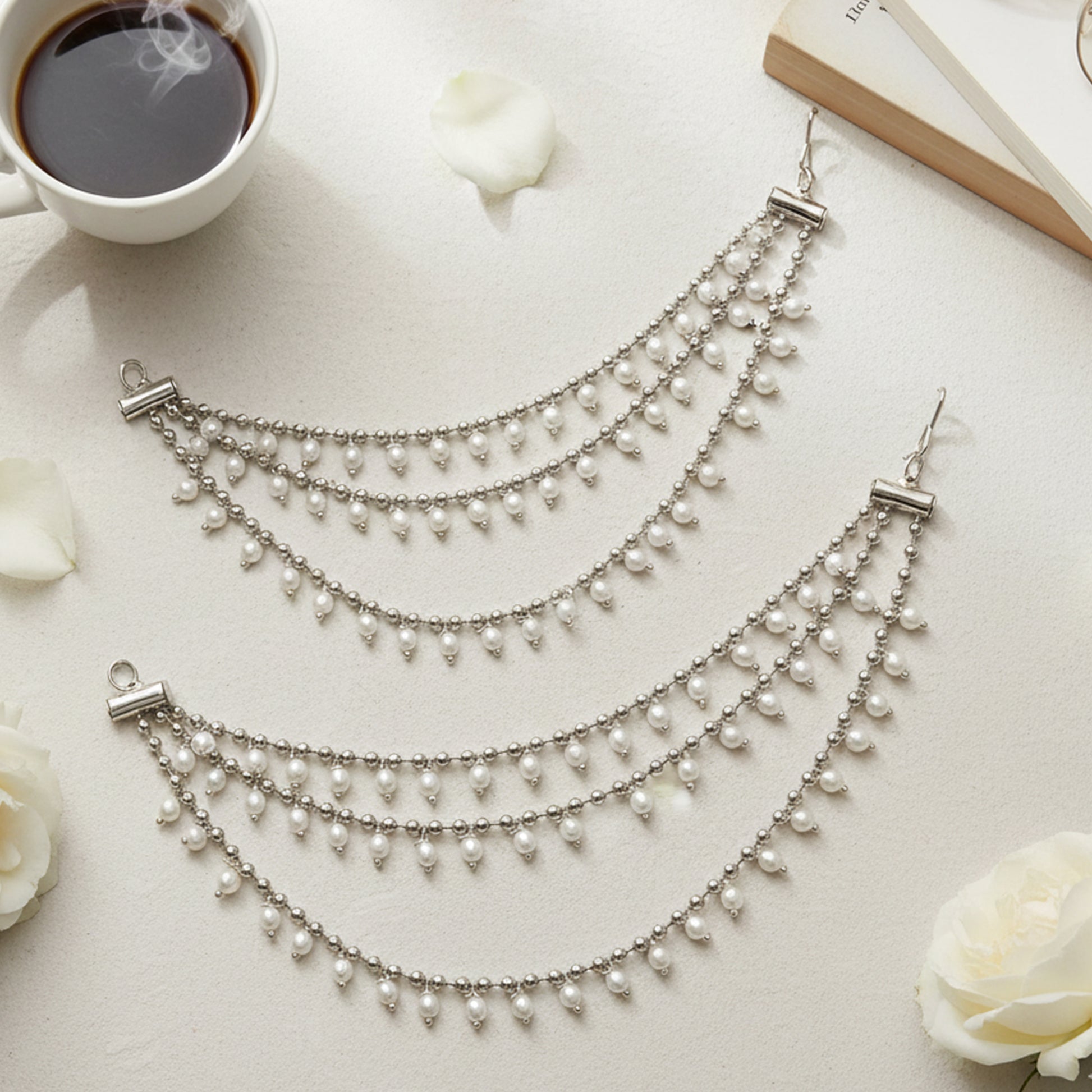 Yellow Chimes pearl ear chain - lightweight jewellery piece