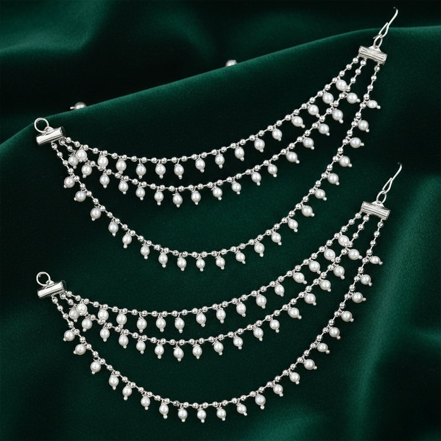 Yellow Chimes ear chain with pearls - bridal jewellery accessory