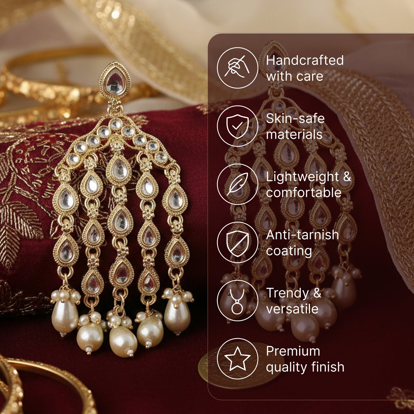 Yellow Chimes Kundan Earrings - Elegant style for weddings