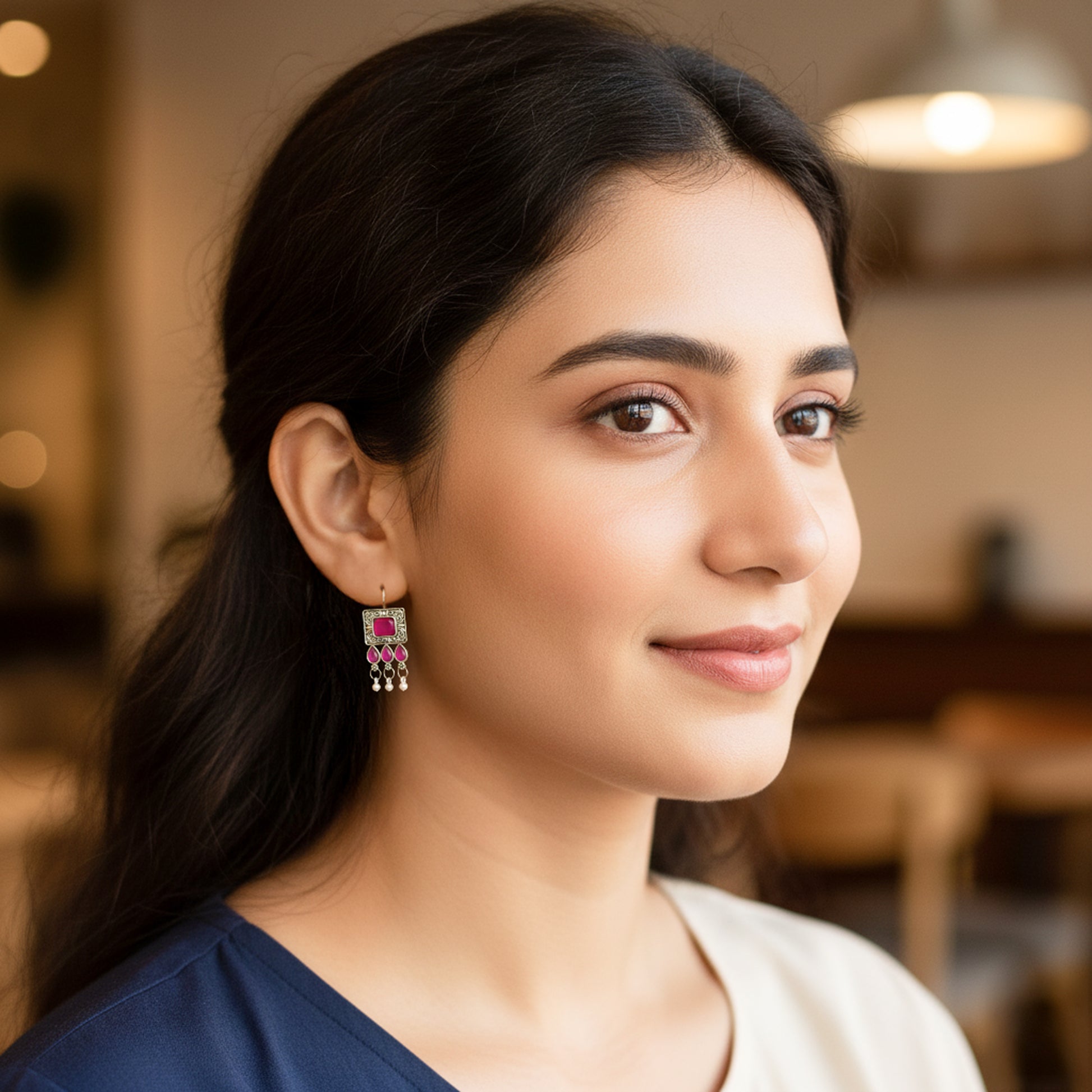 Yellow Chimes oxidised earrings - women's traditional wear