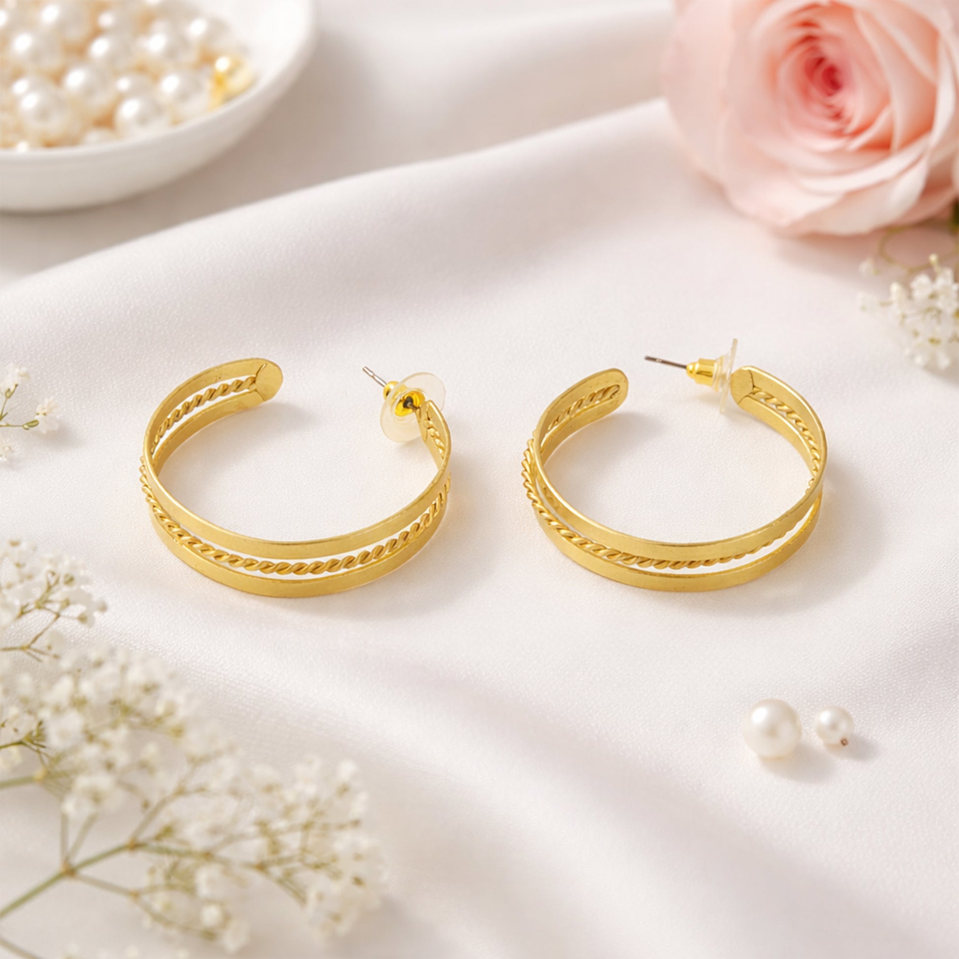 Yellow Chimes Gold Plated Layered Hoop Earrings - Elegant Look