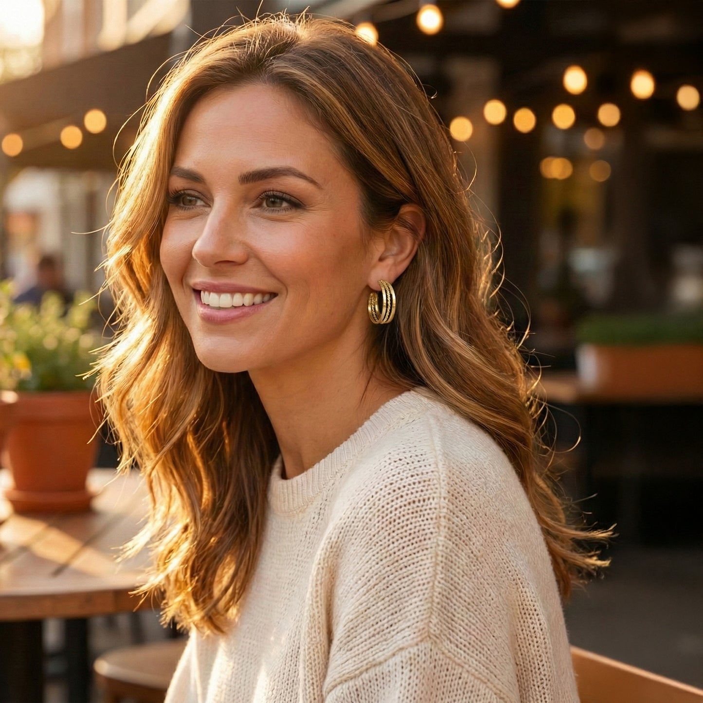 Yellow Chimes Gold Plated Layered Hoop Earrings - Party Accessories