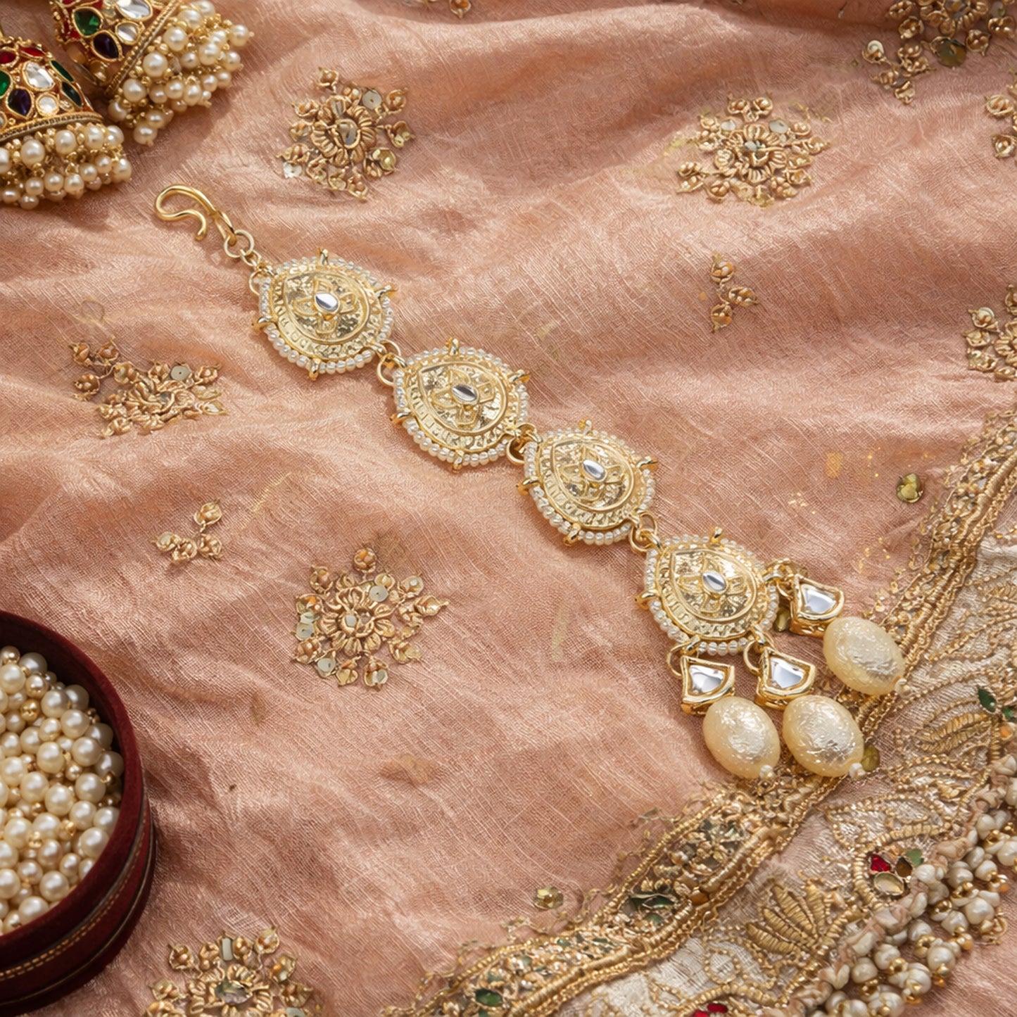 Yellow Chimes Gold Plated Kundan Mangtikka - Elegant Teardrop Design