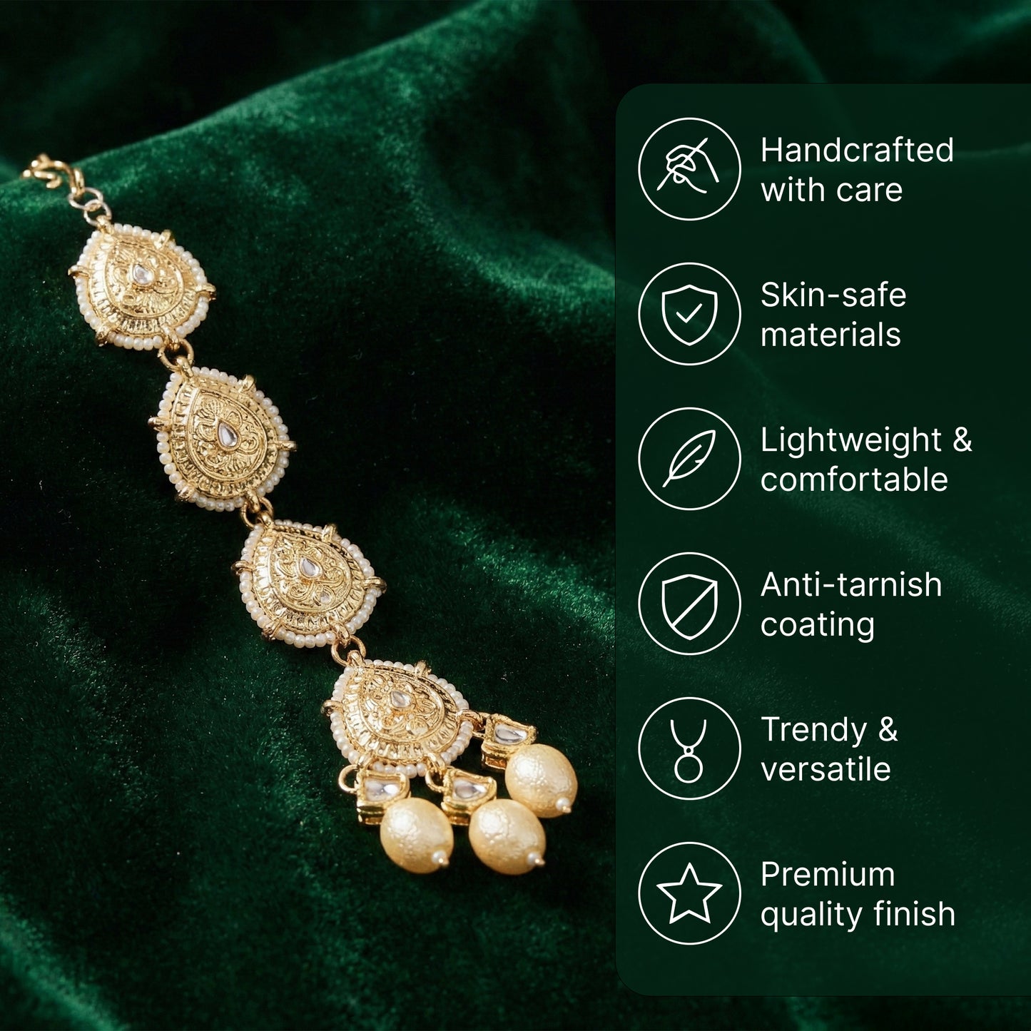 Yellow Chimes Gold Plated Kundan Mangtikka - Wedding Jewellery