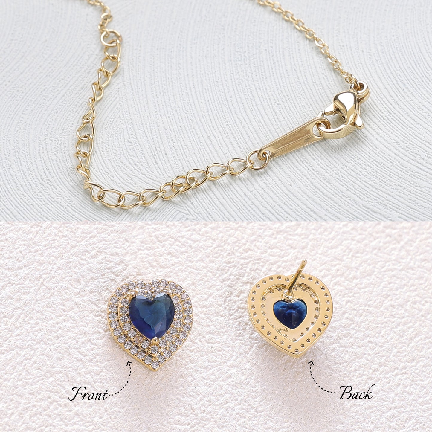 Yellow Chimes gold plated blue stone earrings - matching jewellery