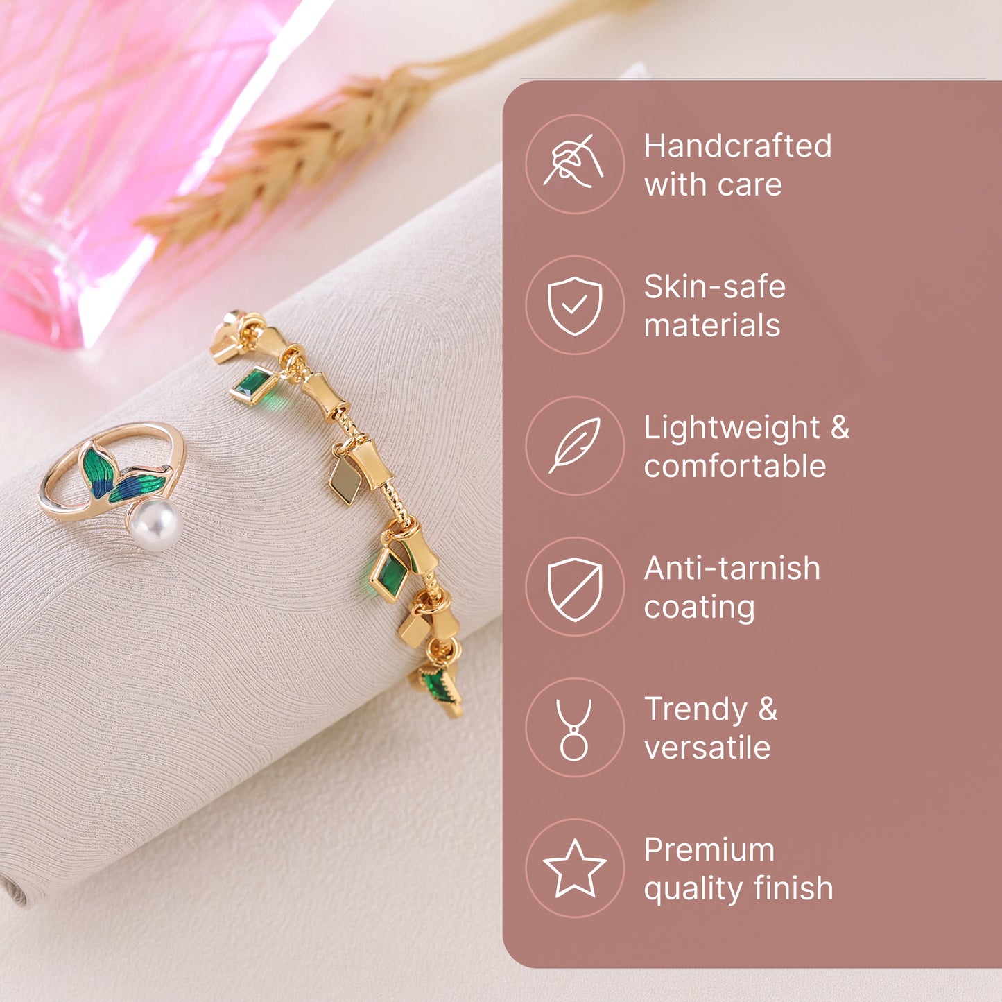 Yellow Chimes Green & Gold Adjustable Ring - Daily Wear Jewelry