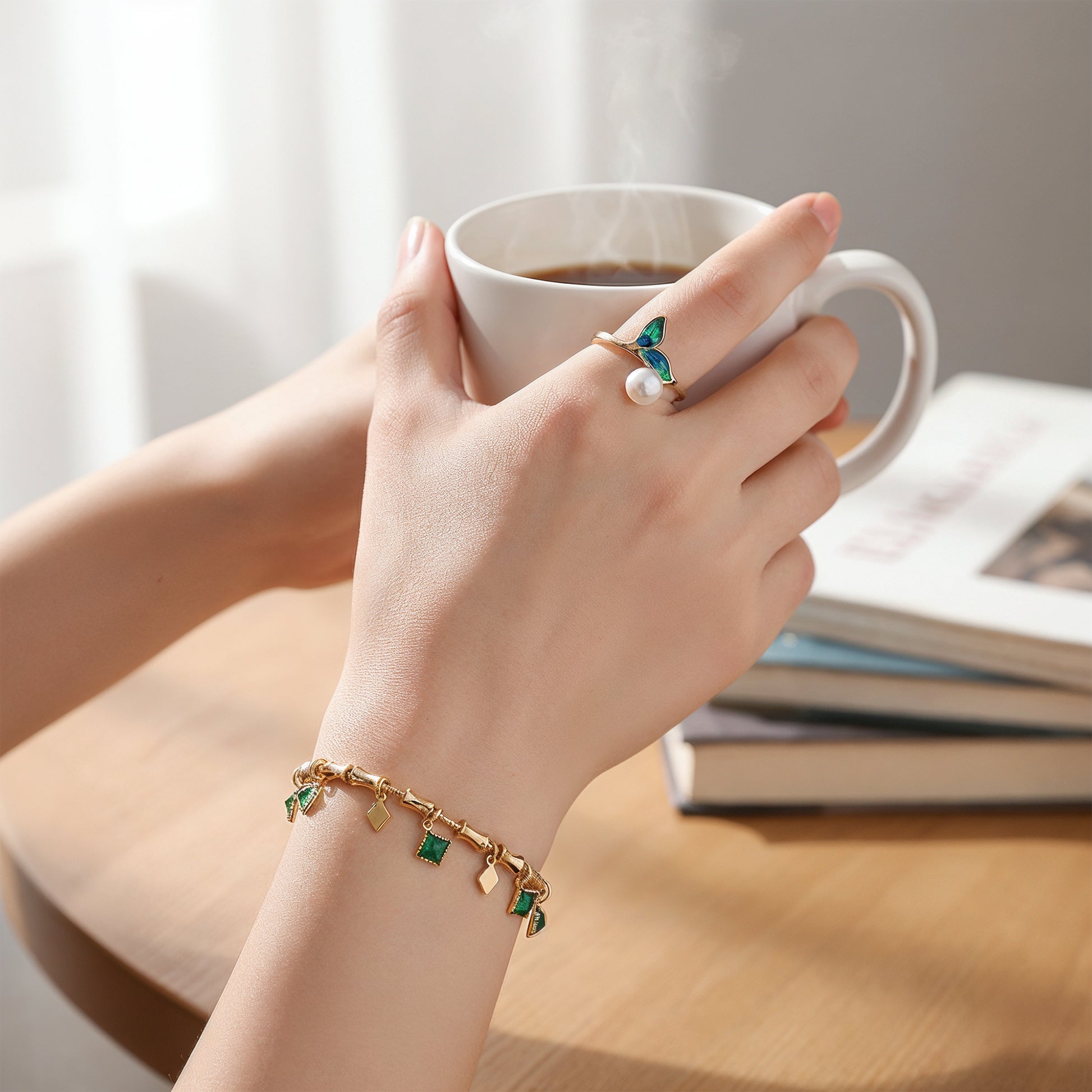 Yellow Chimes Green Stone Bracelet - Gift for Women